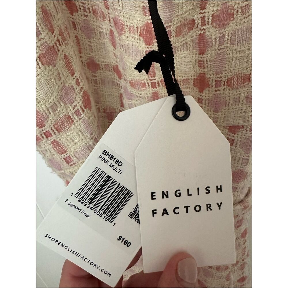 English factory belted tweed fit and flare midi dress pink - Picture 6 of 6